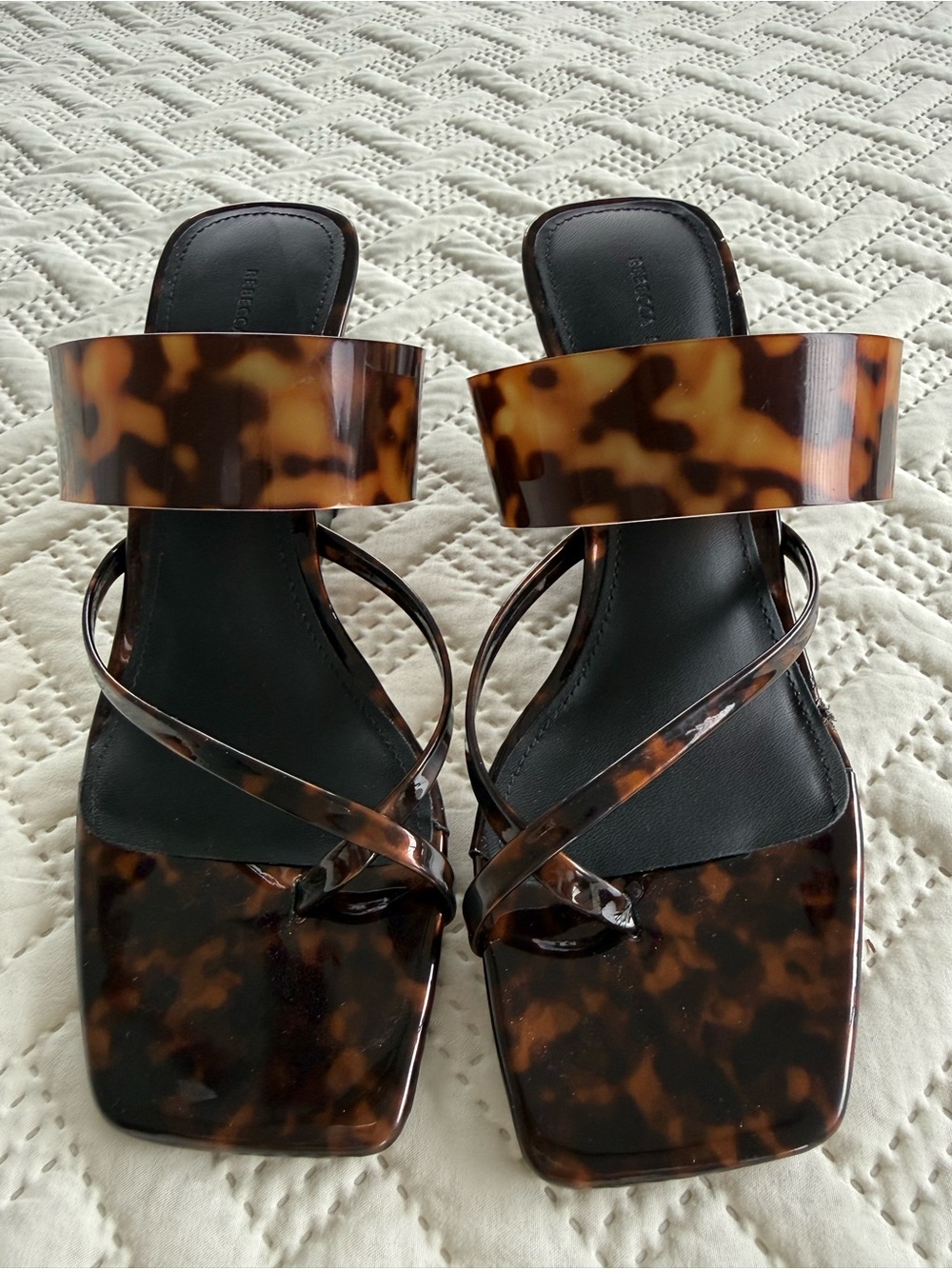 Rebecca Minkoff Tortoise-Pattern Slide Sandals in Brown and Black